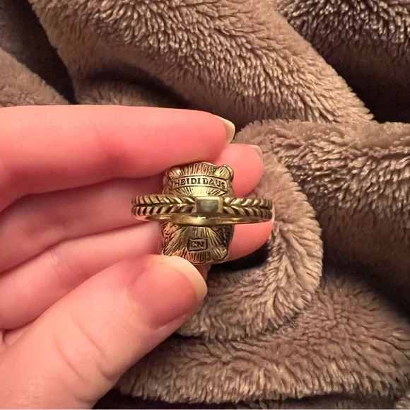 SZ 7 | Heidi Daus Vintage Gold, Teal, & Blue Oval-Cut Crystal Diamond Ring - Picture 6 of 11